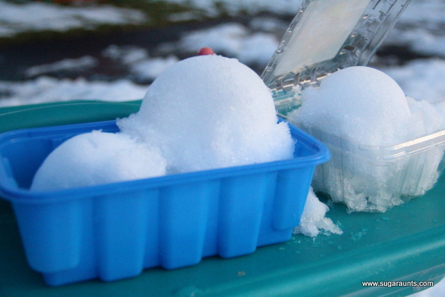 Use recycled containers to make a snow kitchen for outdoor pretend play