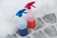 Painted snow with spray bottles