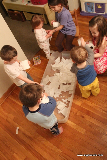 Kids can make fake snow for a tactile sensory experience.