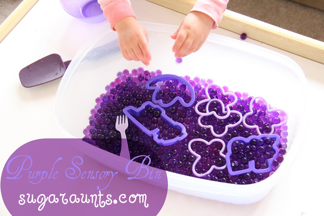 purple sensory bin