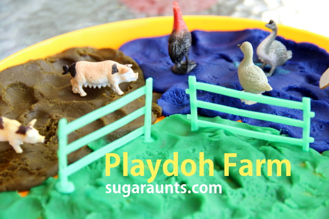 Farm play dough small world with farm animal minifigures