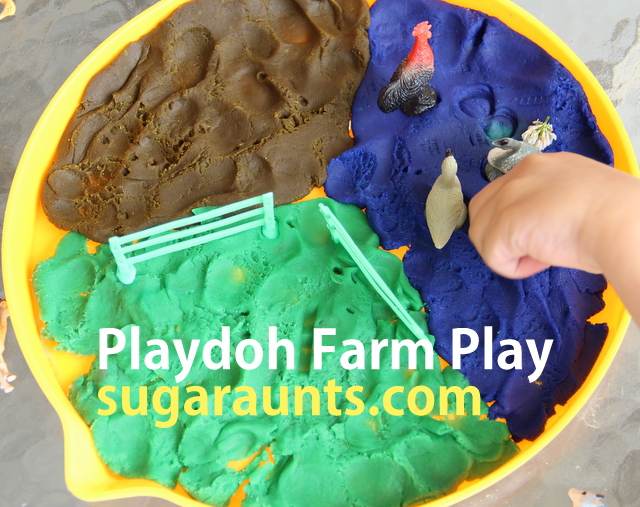 Play dough farm with chicken, ducks, and geese minifigures.