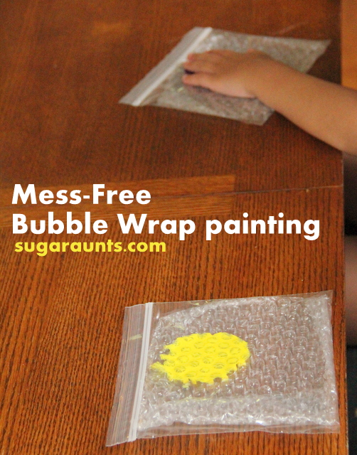 Bubble wrap activities with paint in a plastic baggie.