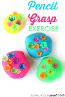 Fine motor play idea that promotes pencil grasp with beads and play dough