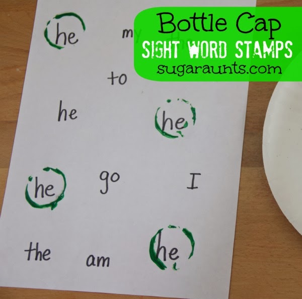 Bottle Cap Sight Word Stamps