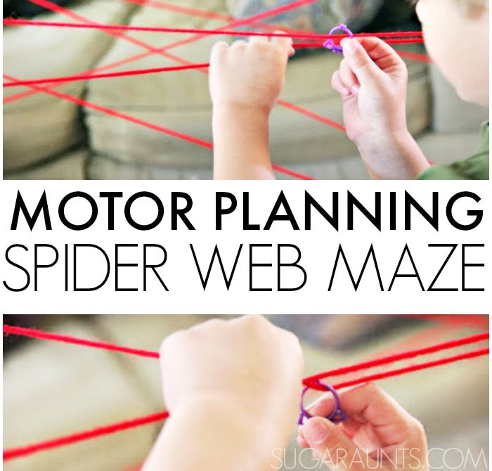 Visual motor planning and hand-eye coordination with a Halloween or spider theme using this room-sized maze that kids can build and get into and climb around.  This is a fun indoor play activity for kids who have a lot of energy. A great fine motor activity for kids too!