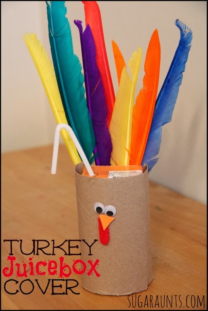 Kids can make this cardboard turkey craft and gain organizing oral sensory benefits from drinking from a small straw.