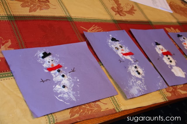 Cute glitter snowman crafts for preschool and toddlers.