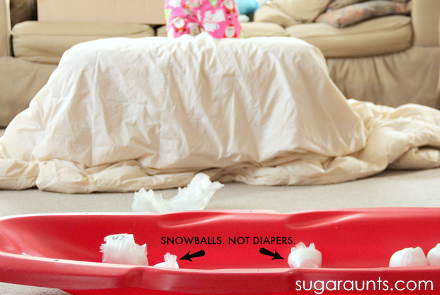Indoor snowball themed math and art activities for kids based on Jimmy Fallons book, Snowball Fight! These are great ideas for a snow day or winter days when it's just too cold outside for preschool and kindergarten aged kids.