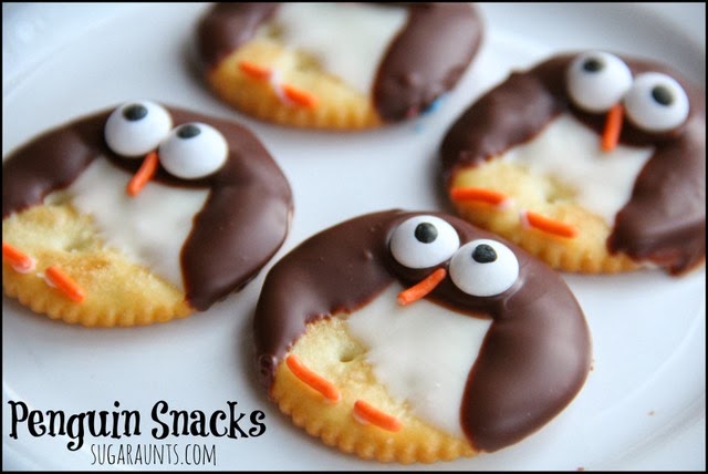Cute penguin snacks that kids can make for a penguin theme in preschool or older grades.