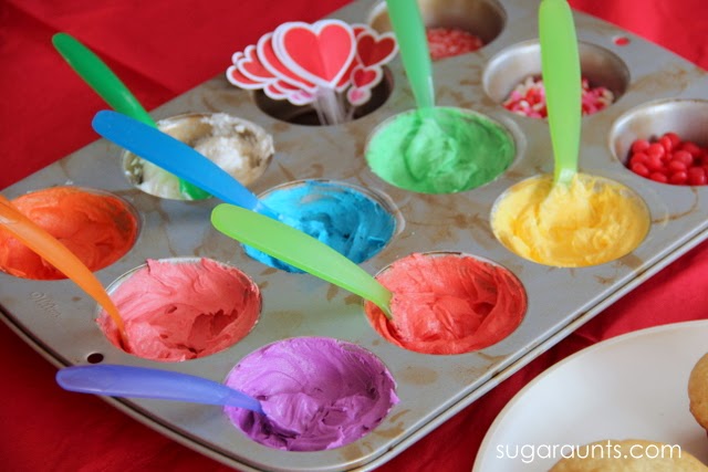 Use a muffin tin to contain the icing when decorating cupcakes with kids.