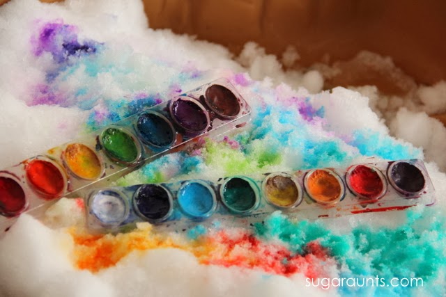 Use water colors to paint snow. This is a great indoor activity for when it's too cold to go outside. 