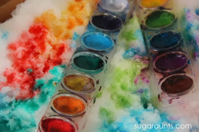 Creative painting with snow and watercolors