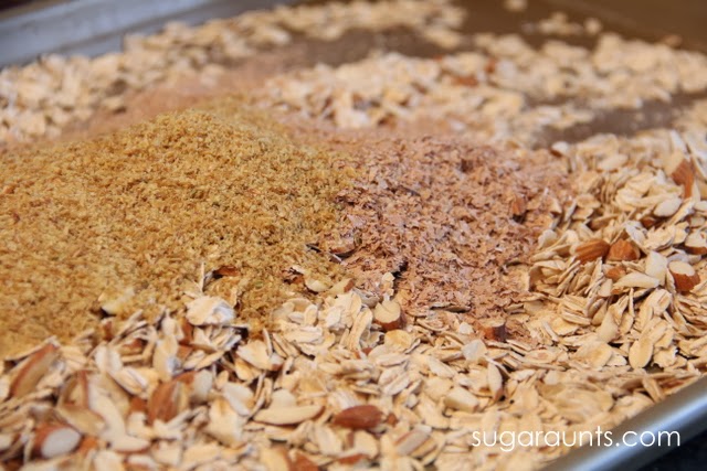 This granola recipe has healthy ingredients like bran and flax seed.