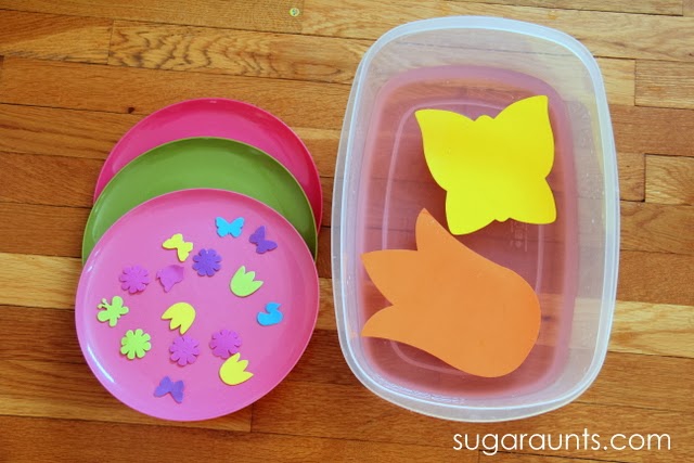 Play date activity with a sensory and fine motor Spring theme.