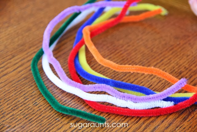 Fine Motor skills with rainbow pipe cleaners
