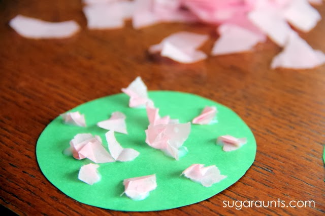 Crumbling tissue paper is great for fine motor skills.