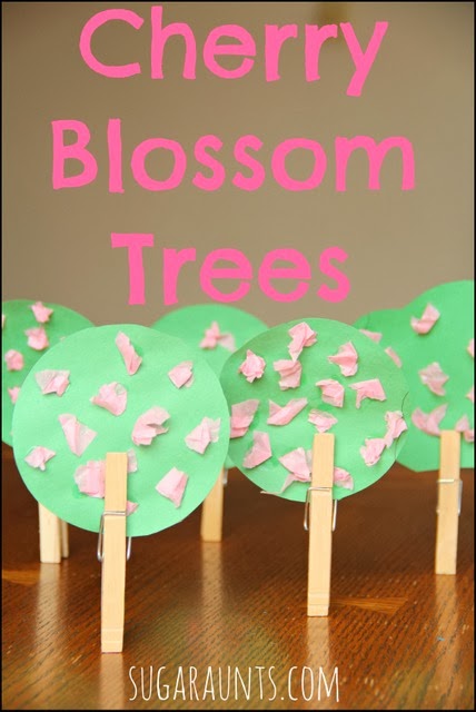 Manualidad del árbol de los cerezos en flor para niños con actividad motriz fina