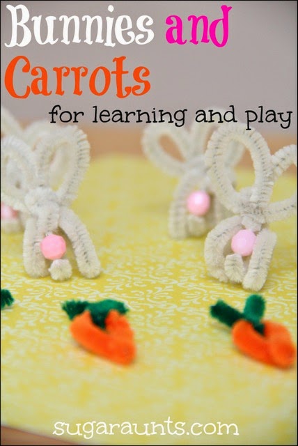 Make bunnies and carrots from pipe cleaners for an Easter occupational therapy tool.