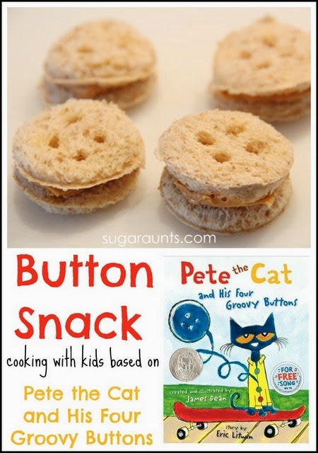Snack de botones basado en el libro Pete the Cat and His Four Groovy Buttons
