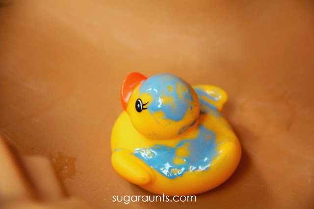 Paint rubber ducks with watercolors