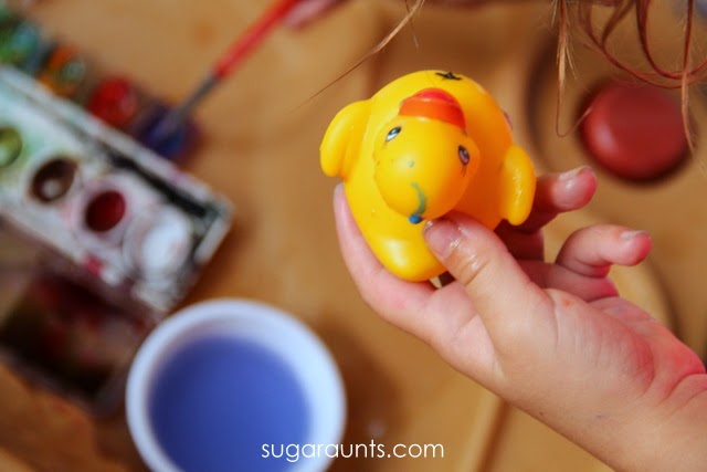 Rubber duck painting sensory activity for kids
