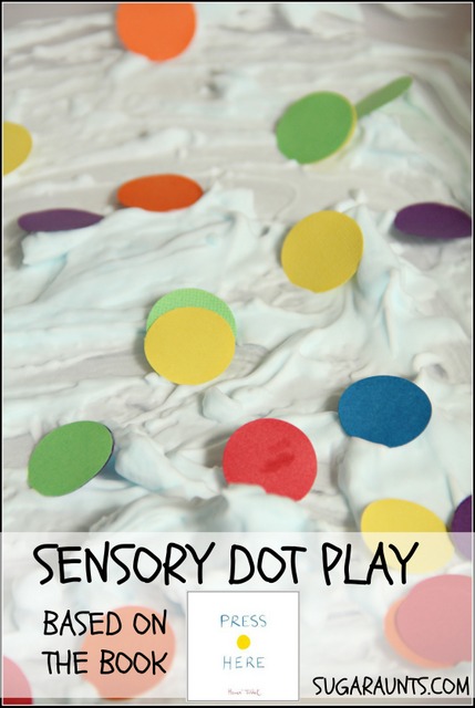 Sensory play activity for the book, Press Here. From Sugar Aunts