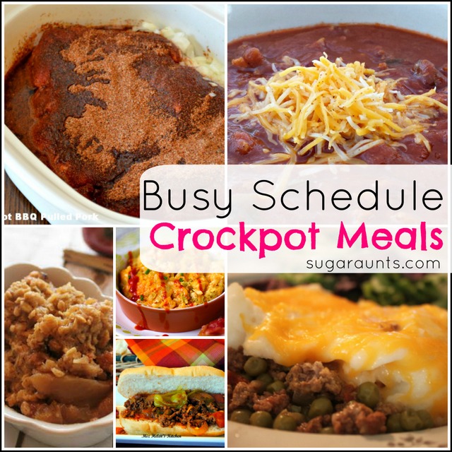 Slow Cooker meal ideas for busy families.  Throw everything in the crockpot before the kids get up and dinner is done!