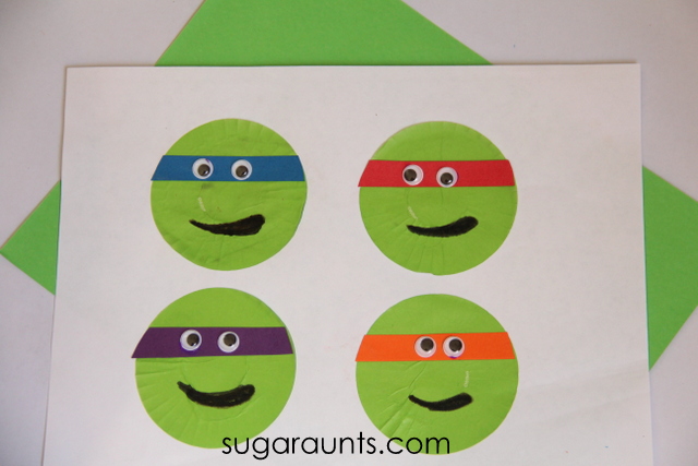 Teenage Mutant Ninja Turtle cupcake liner craft. From Sugar Aunts