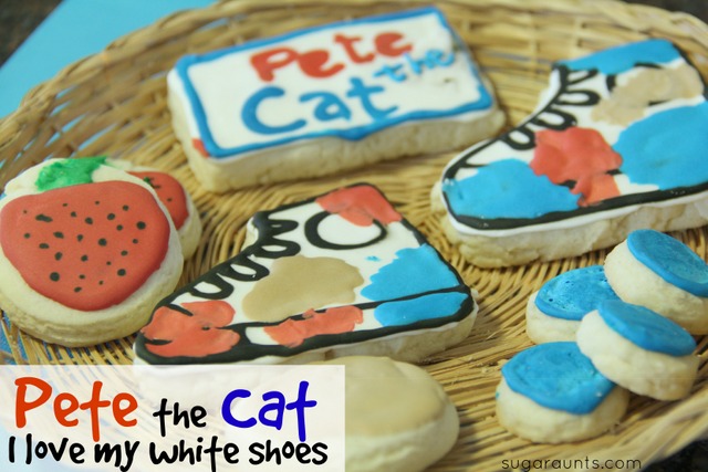 Haz y decora galletas de azúcar con los niños. Actividad basada en el libro, Pete the Cat i Love My White Shoes