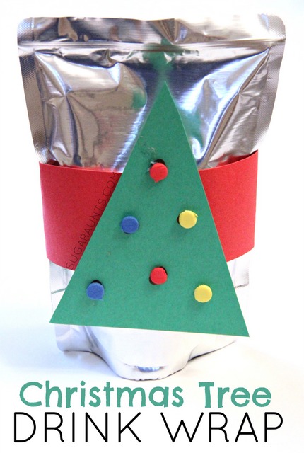 DIY Christmas tree drink cover. These are easy to put together and would be a hit at a kid's party or for a special day leading up to Christmas!