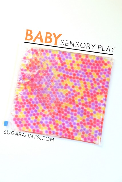 This sensory play activity is perfect for babies! Baby-safe water bead play