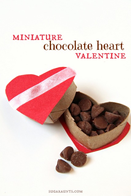 Make a miniature heart Valentine chocolate box from a cardboard tube.  This is too cute!