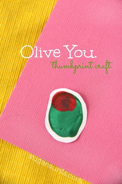 Olive you thumbprint craft for a Valentines Day card made by kids