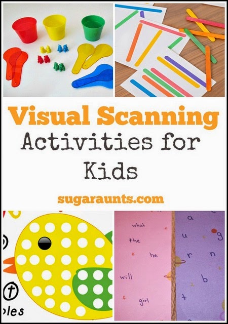 Use these visual scanning activities to help kids promote the sense of vision and its use in functional skills, perfect for visual scanning exercises through sensory activities in occupational therapy.
