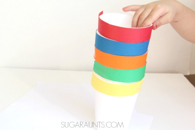 DIY Rainbow Stacking Cups for color identification, color order, and learning rainbows with this stacking and building nesting toy.