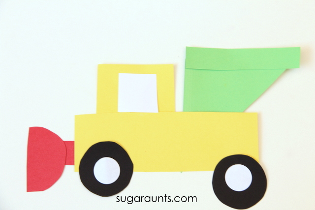 Kids love salt trucks and snow plows!  Make an easy shapes truck craft to work on visual memory and visual discrimination.