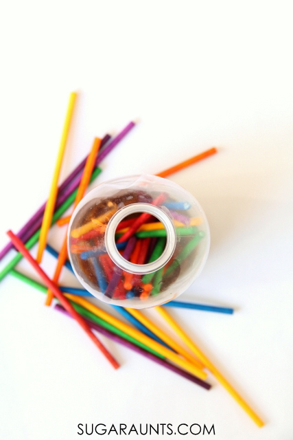 Practice fine motor skills with kids using DIY dyed lollipop sticks