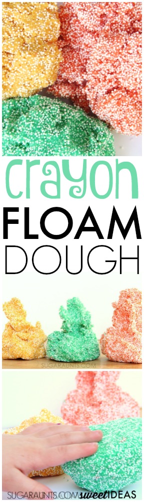 Make your own floam play dough using crayons to dye the dough! 