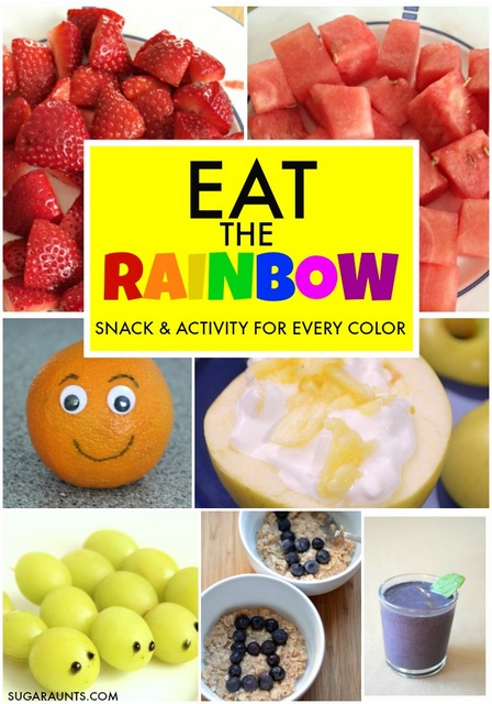 Los niños pueden comer alimentos saludables a través del arco iris con una merienda y una actividad o manualidad para cada color.