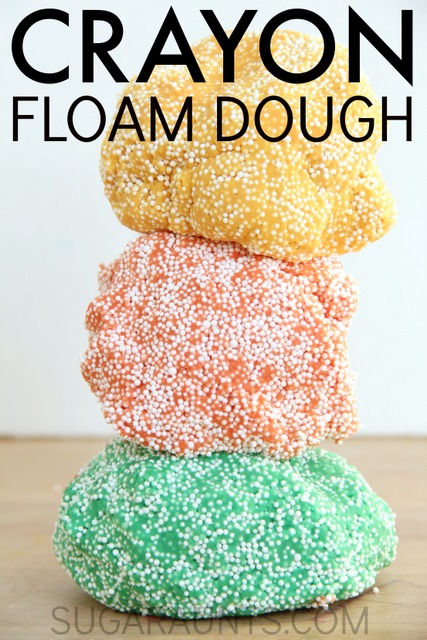 Use broken crayons to make homemade Crayon floam dough in less than 15 minutes.  So easy and a fun sensory play floam.