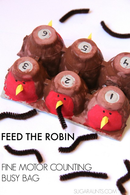 Robin craft for counting worms is a fine motor activity busy bag