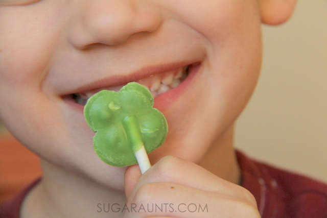 Miniature Shamrock Chocolate Lollipop treats for St. Patrick's Day