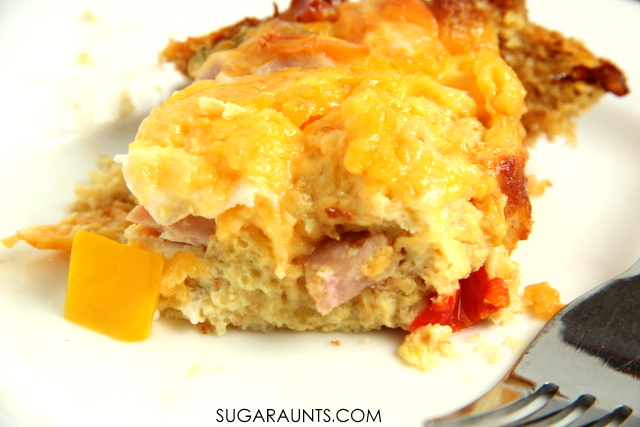 Overnight Egg Strata recipe. This is a great recipe for cooking with kids.