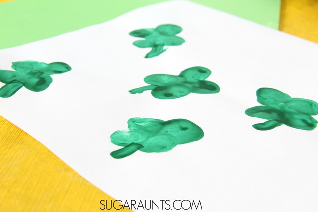 Fingerprint art for kids. Shamrock fingerprint craft at St. Patrick's Day