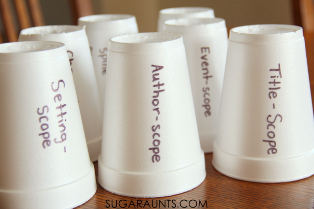 parts of a book activity with telescopes made from cups