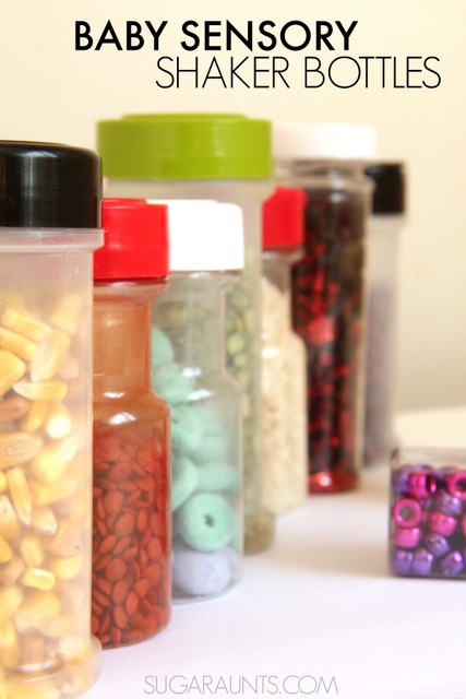 Baby Sensory bottles using recycled spice jars