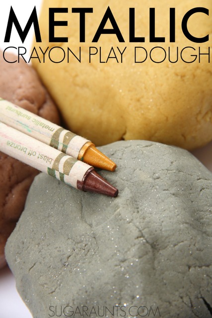 How to make crayon play dough with metallic sparkles! This is cool sensory dough for kids!