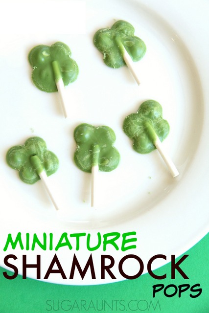 Miniature Shamrock Chocolate Lollipop treats for St. Patrick's Day