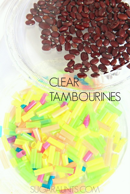Clear tambourines for music and baby sensory play